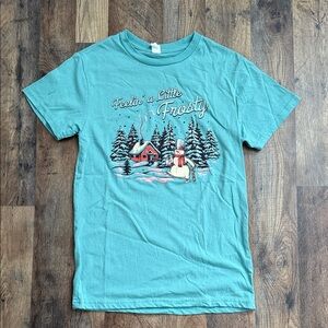 Teal Holiday T-Shirt with Snowman Design